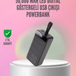 50.000 mAh Ultra Güçlü Powerbank 4 USB Çıkışlı, LED Dijital Göstergeli, Hızlı Şarj Destekli Taşınabilir Şarj Cihazı