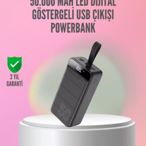 50.000 mAh Ultra Güçlü Powerbank 4 USB Çıkışlı, LED Dijital Göstergeli, Hızlı Şarj Destekli Taşınabilir Şarj Cihazı