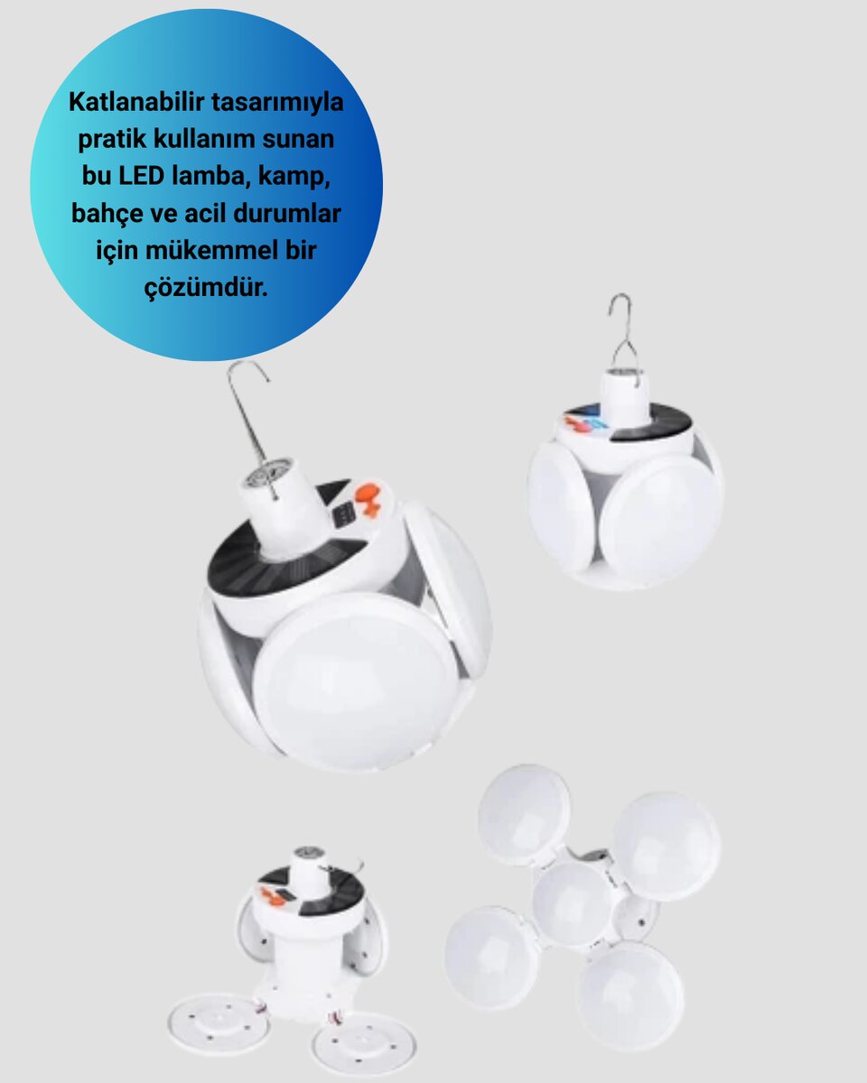 Katlanabilir 5 Kanatlı Solar LED Bahçe ve Kamp Lambası 2 Katlanabilir 5 Kanatlı Solar LED Bahçe ve Kamp Lambası - Görsel 2