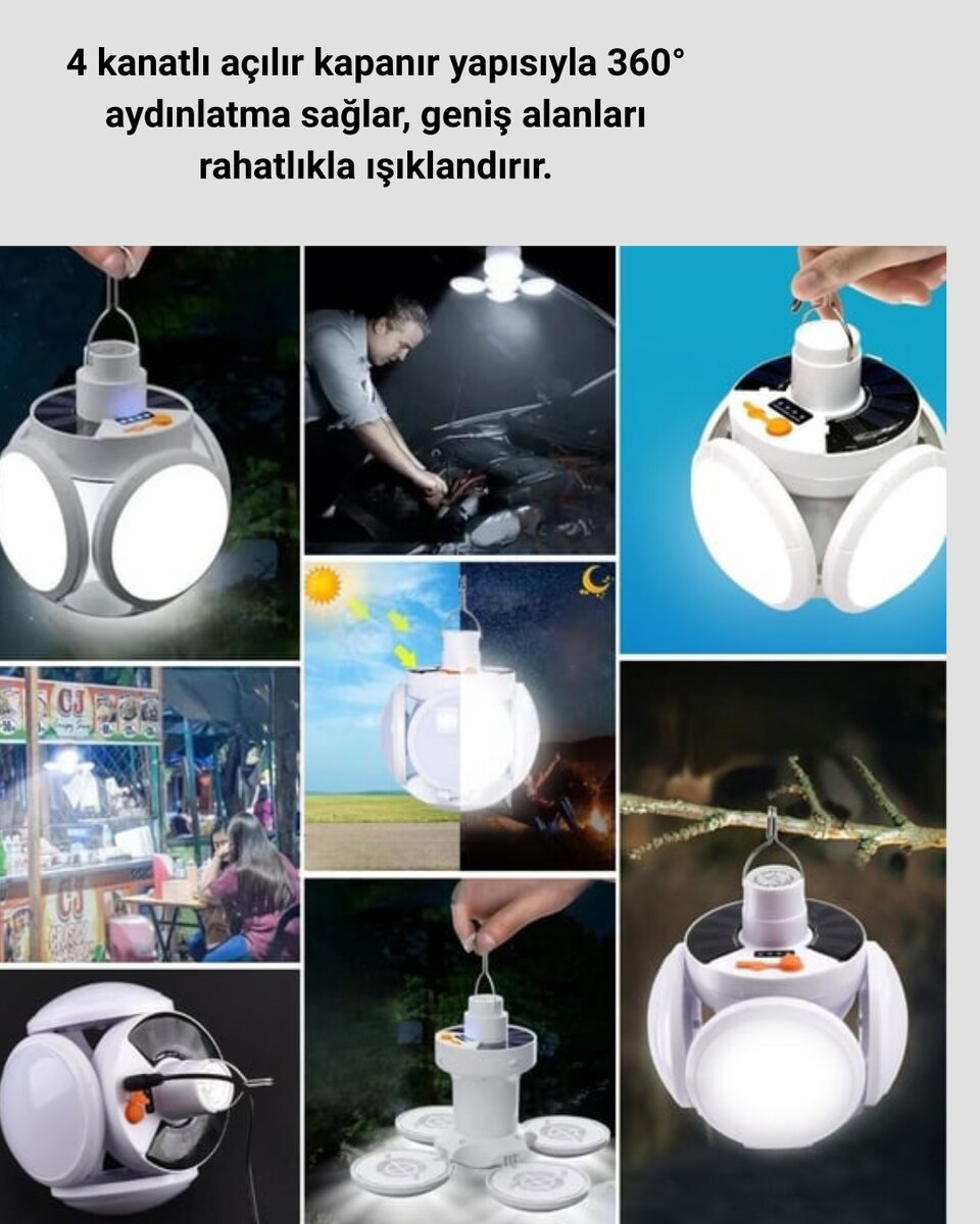 Katlanabilir 5 Kanatlı Solar LED Bahçe ve Kamp Lambası 3 Katlanabilir 5 Kanatlı Solar LED Bahçe ve Kamp Lambası - Görsel 3