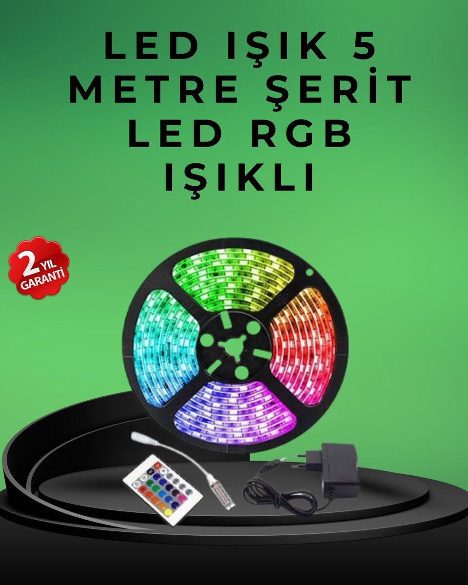 Pratik Kurulumlu 5 Metre Kumandalı Şerit LED 1 Pratik Kurulumlu 5 Metre Kumandalı Şerit LED