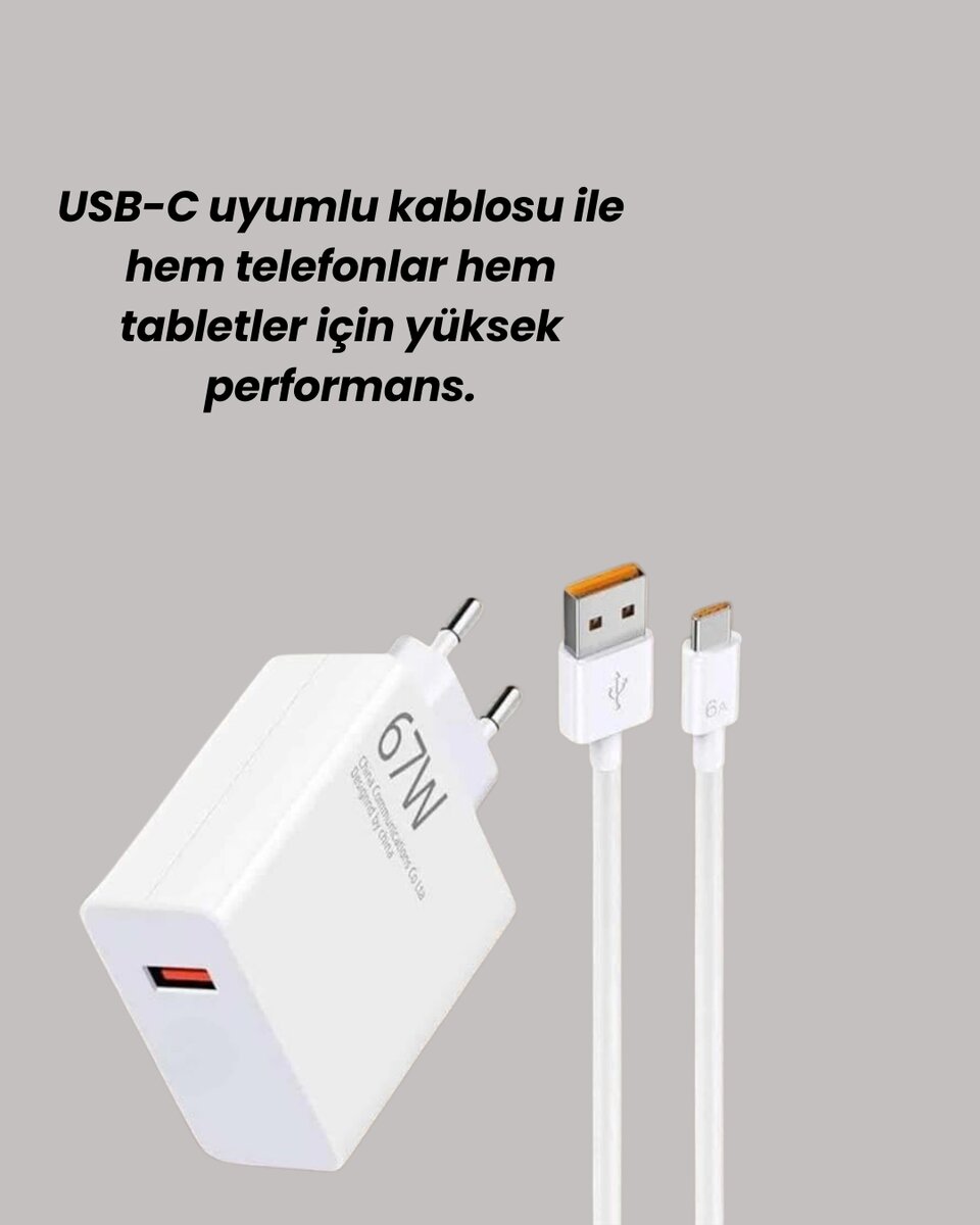 67W Güçlü Şarj Adaptörü ve Turbo Kablo Uzun Ömürlü Dayanıklı Tasarım 3 67W Güçlü Şarj Adaptörü ve Turbo Kablo Uzun Ömürlü Dayanıklı Tasarım - Görsel 3