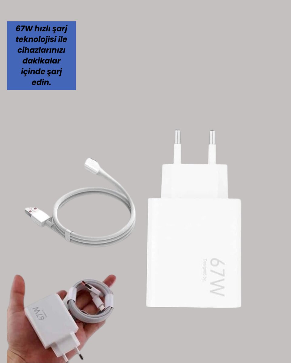 67W Hızlı Şarj Adaptörü ve Veri Aktarım Özellikli Type-C Kablo Seti 2 67W Hızlı Şarj Adaptörü ve Veri Aktarım Özellikli Type-C Kablo Seti - Görsel 2