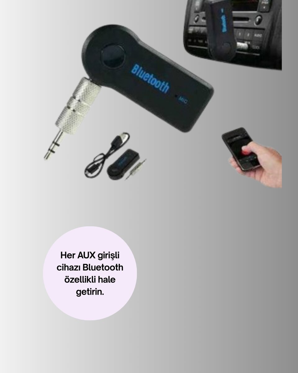 Araç İçi Bluetooth AUX Adaptörü ve Telefon Görüşme Cihazı 2 Araç İçi Bluetooth AUX Adaptörü ve Telefon Görüşme Cihazı - Görsel 2