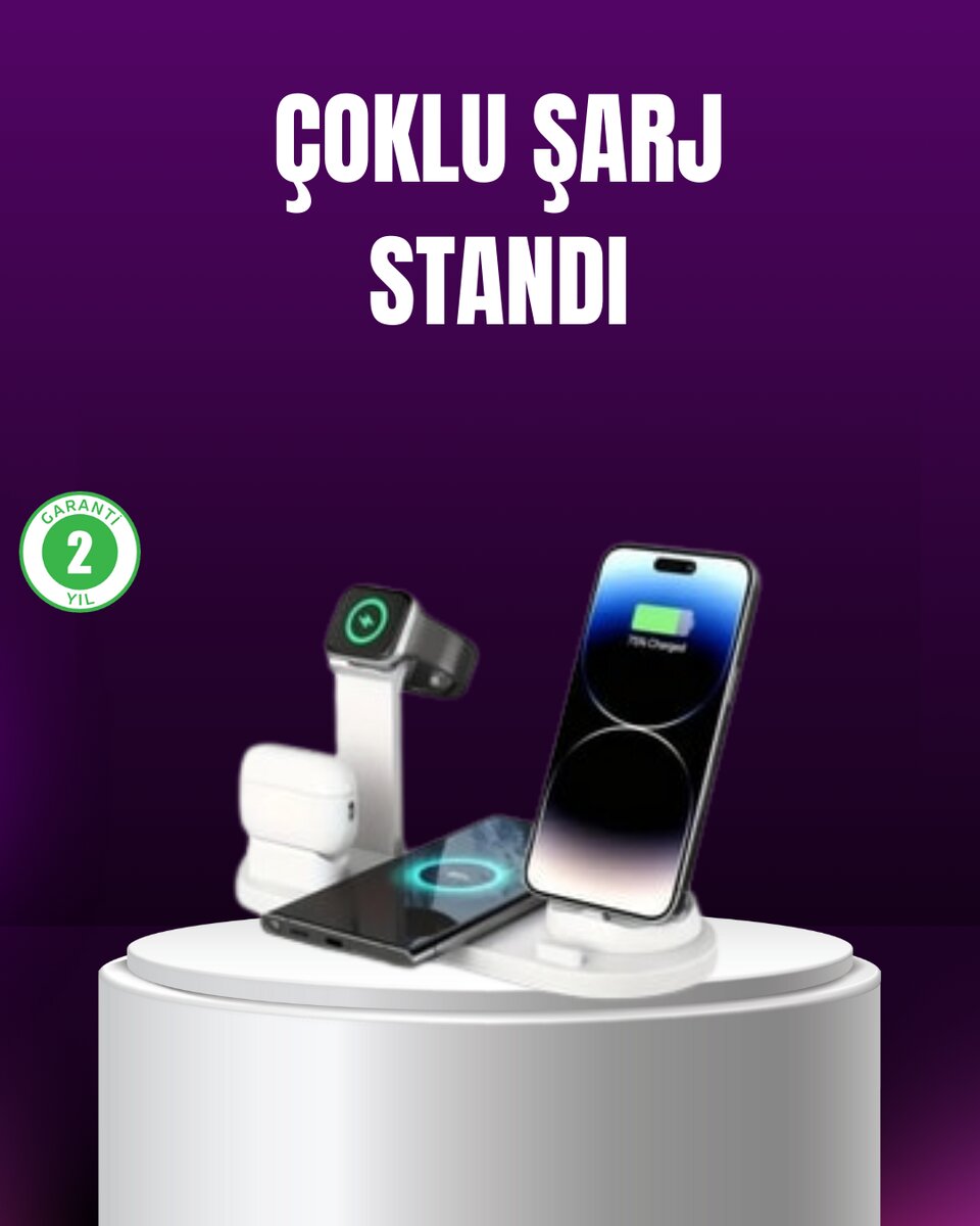 15W Hızlı Şarj Destekli 4’ü 1 Arada Kablosuz Şarj İstasyonu 1 15W Hızlı Şarj Destekli 4’ü 1 Arada Kablosuz Şarj İstasyonu