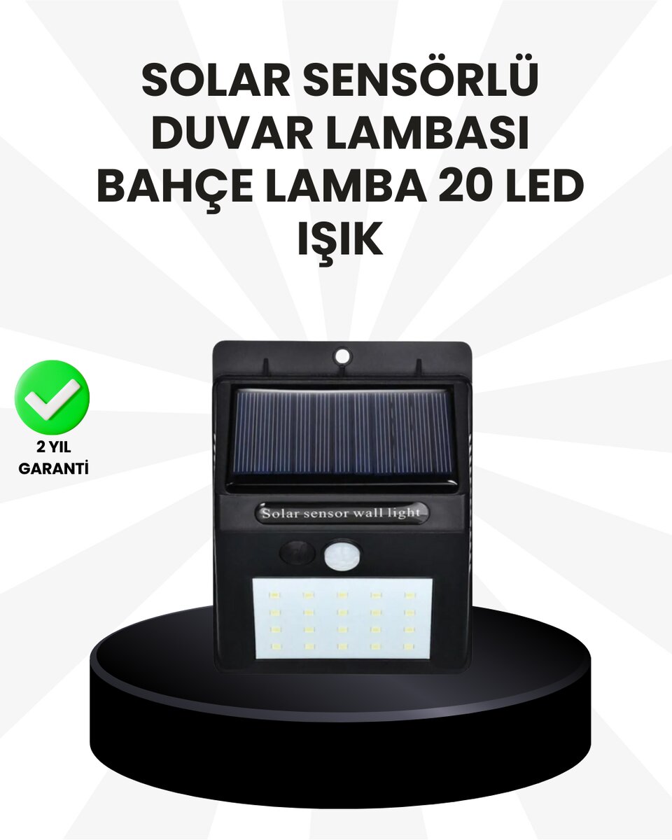 Su Geçirmez IP65 20 LED Solar Sensörlü Bahçe ve Veranda Aydınlatma 1 Su Geçirmez IP65 20 LED Solar Sensörlü Bahçe ve Veranda Aydınlatma