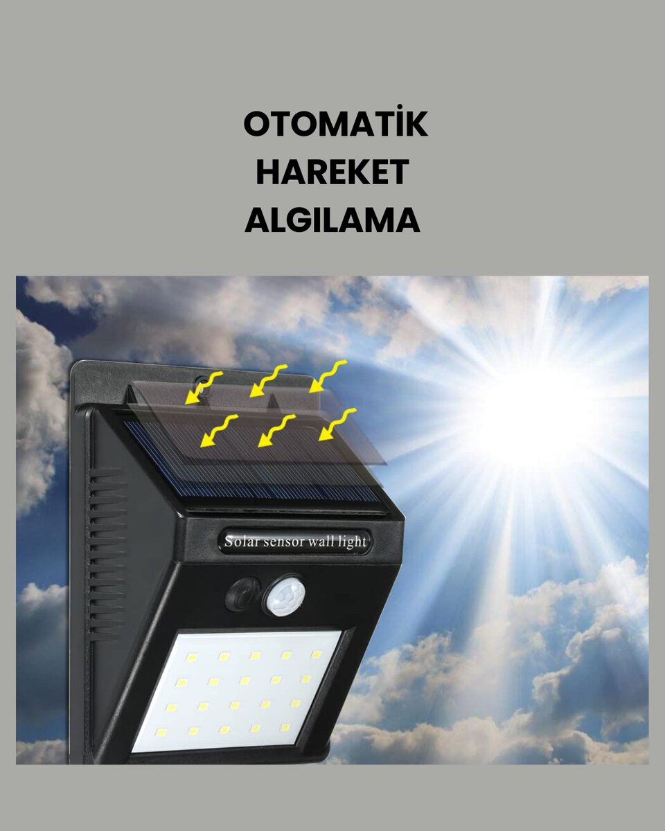 20 LED Güneş Enerjili Hareket Sensörlü Dış Mekan Duvar Lambası 3 20 LED Güneş Enerjili Hareket Sensörlü Dış Mekan Duvar Lambası - Görsel 3