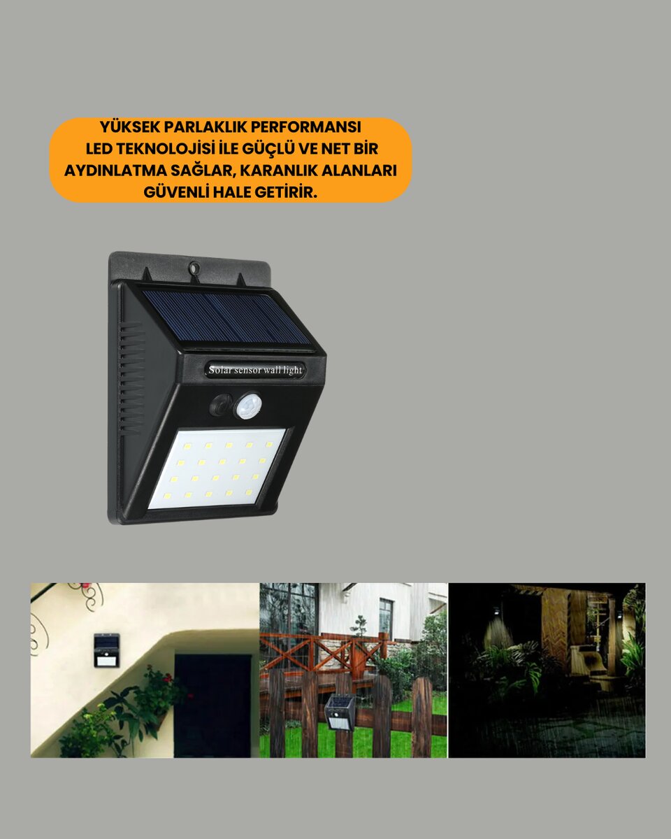 20 LED Güneş Enerjili Hareket Sensörlü Dış Mekan Duvar Lambası 4 20 LED Güneş Enerjili Hareket Sensörlü Dış Mekan Duvar Lambası - Görsel 4