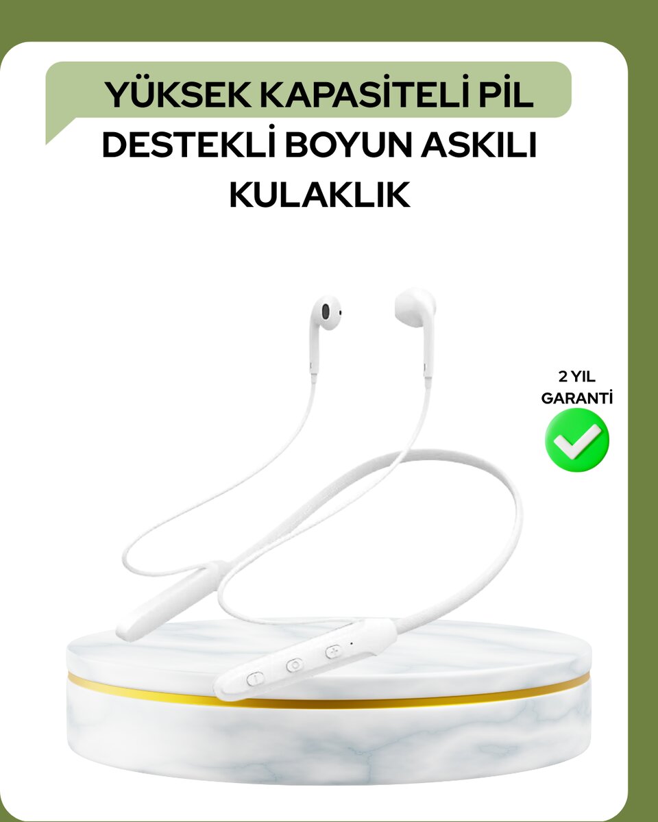 100 Saat Pil Ömrü Boyun Askılı Bluetooth Kablosuz Kulaklık 1 100 Saat Pil Ömrü Boyun Askılı Bluetooth Kablosuz Kulaklık