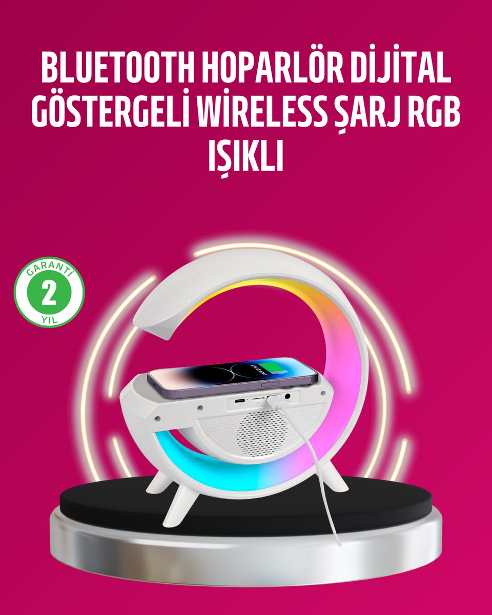 Kablosuz Şarjlı LED Masa Lambası Çalar Saat ve Beyaz Gürültü Özellikli 1 Kablosuz Şarjlı LED Masa Lambası Çalar Saat ve Beyaz Gürültü Özellikli
