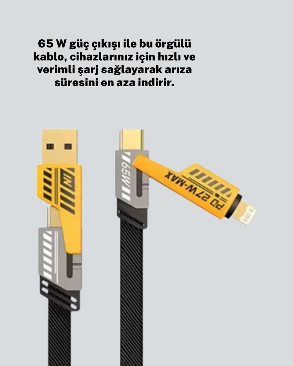 Dayanıklı 4’ü 1 Arada Çok Fonksiyonlu Hızlı Şarj Veri Kablosu 3 Dayanıklı 4’ü 1 Arada Çok Fonksiyonlu Hızlı Şarj Veri Kablosu - Görsel 3