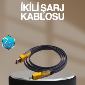 Haydiburaya 14 Hızlı Şarj Destekli 65W Örgülü USB-C ve USB-A Çoklu Şarj Kablosu