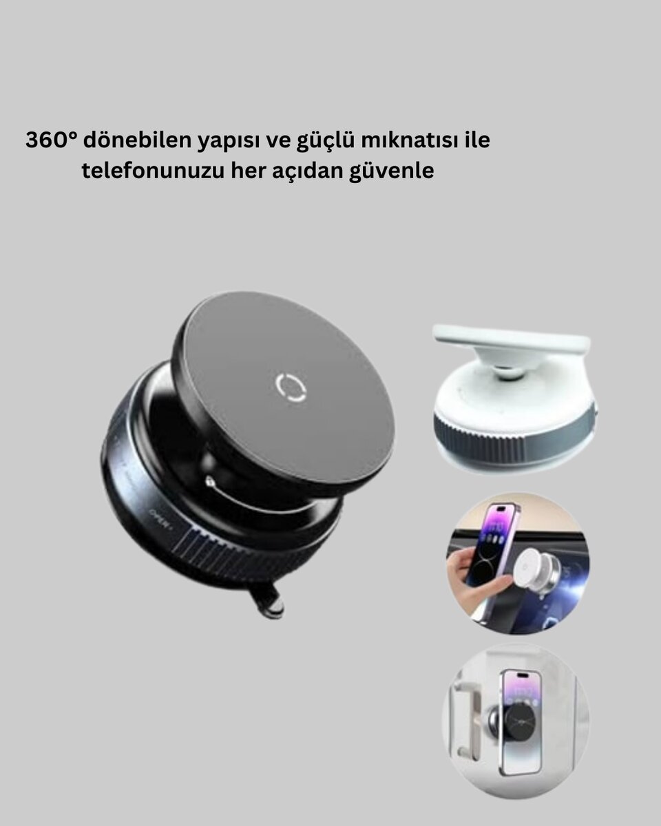 Araç İçi Manyetik Telefon Tutucu 360° Döner Vakumlu Stand 2 Araç İçi Manyetik Telefon Tutucu 360° Döner Vakumlu Stand - Görsel 2