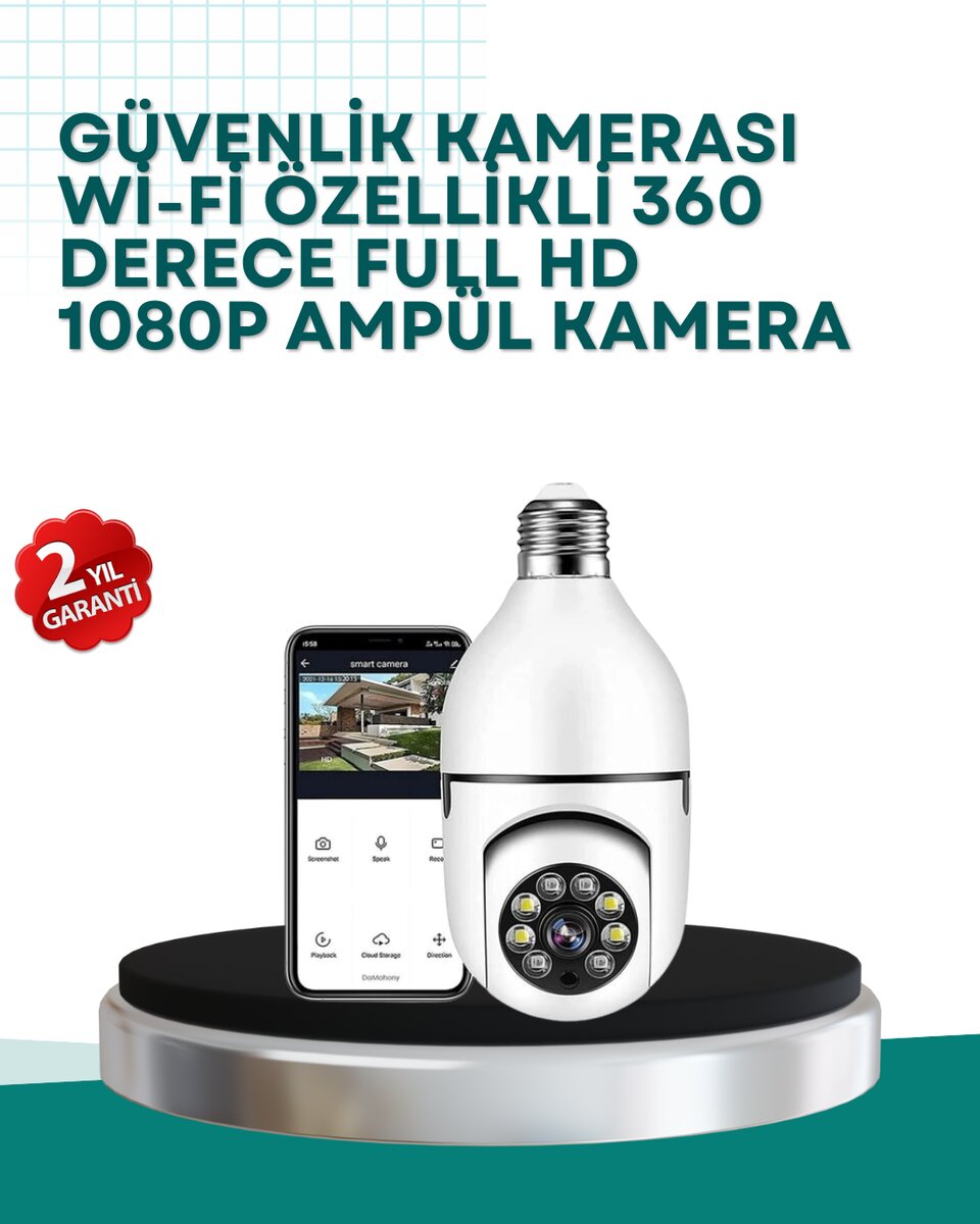 360° Panoramik Görüntüleme Sunan Ampul Tipi Güvenlik Kamerası 1 360° Panoramik Görüntüleme Sunan Ampul Tipi Güvenlik Kamerası