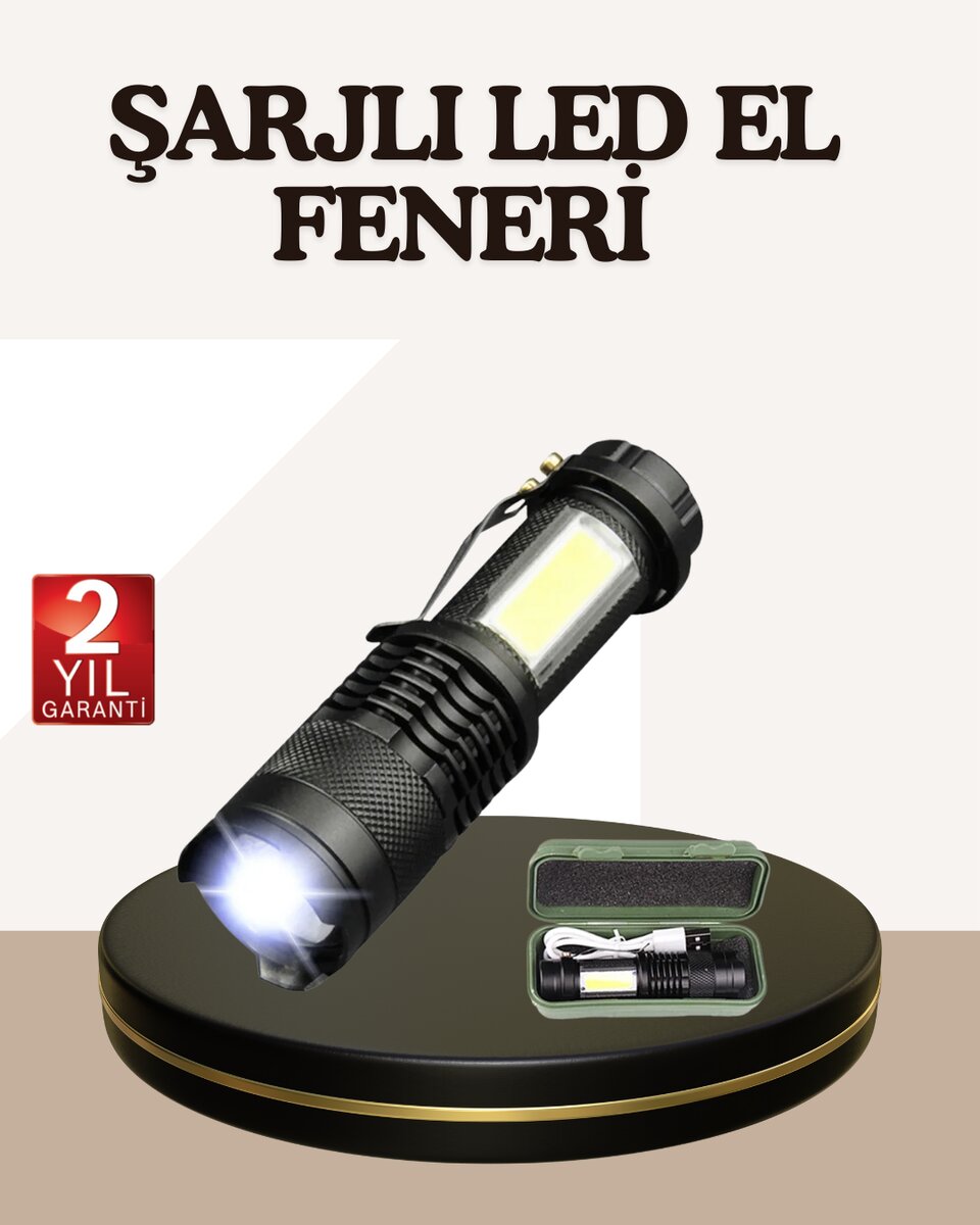 Küçük Boy Şarjlı LED El Feneri Taşınabilir Klipsli 1 Küçük Boy Şarjlı LED El Feneri Taşınabilir Klipsli