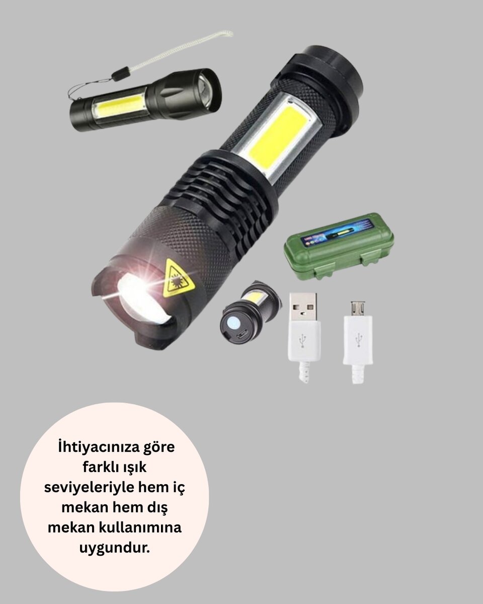 Küçük Boy Şarjlı LED El Feneri Taşınabilir Klipsli 3 Küçük Boy Şarjlı LED El Feneri Taşınabilir Klipsli - Görsel 3
