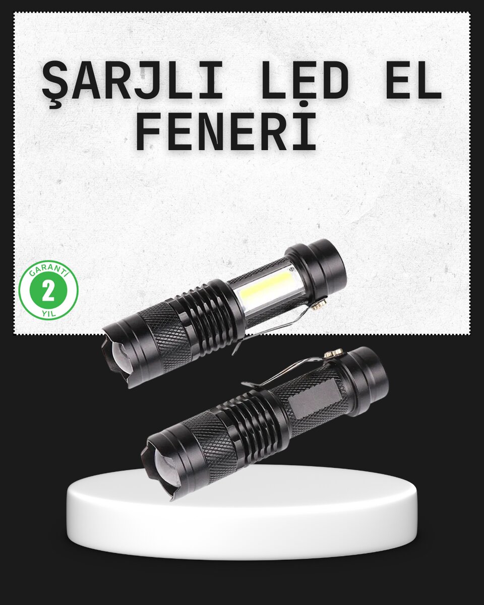 Odak Ayarlı 2000 Lümen Şarjlı LED El Feneri 1 Odak Ayarlı 2000 Lümen Şarjlı LED El Feneri
