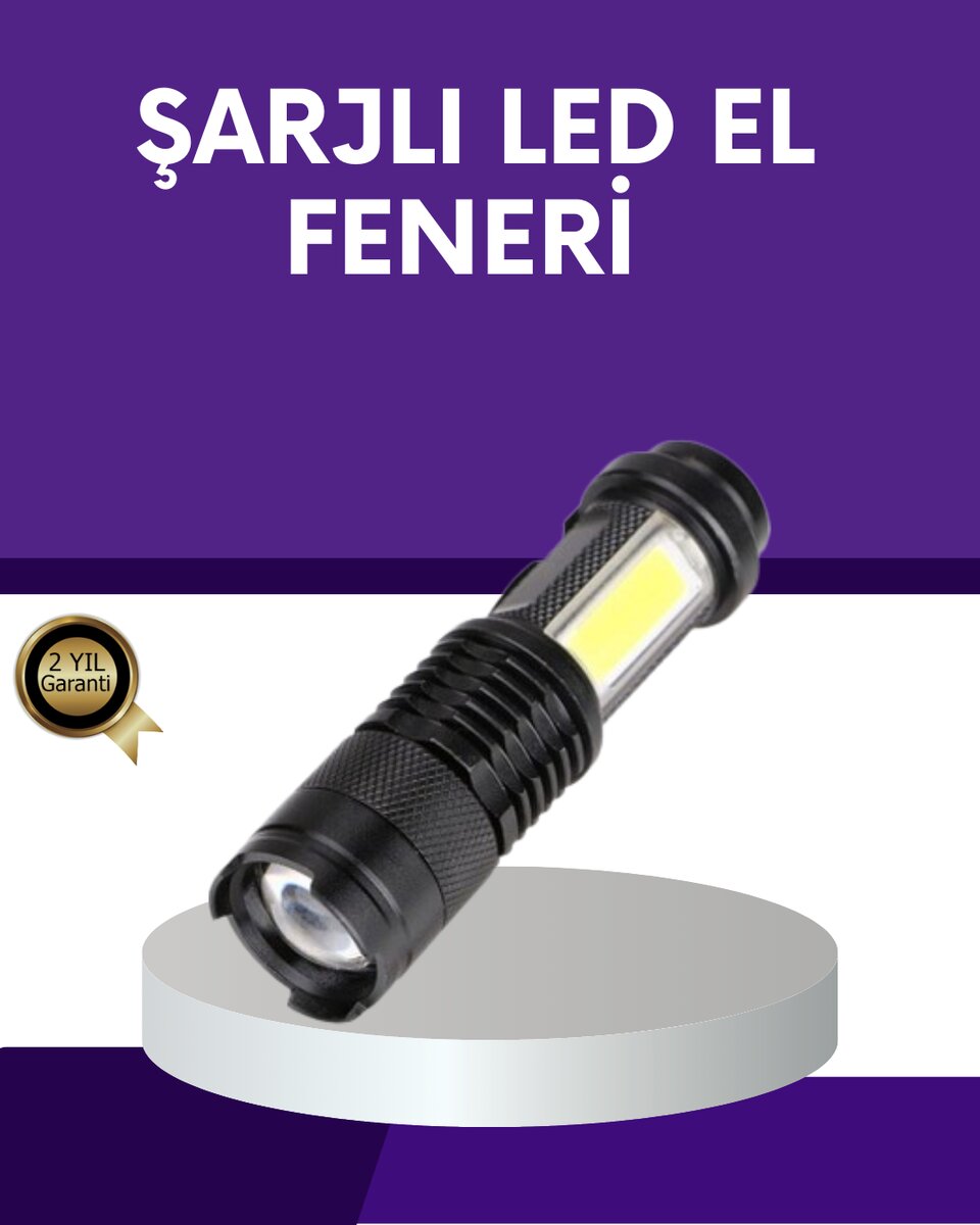 Şarjlı Mini LED El Feneri 2000 Lümen Su Geçirmez 1 Şarjlı Mini LED El Feneri 2000 Lümen Su Geçirmez