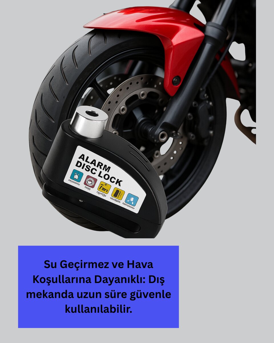 Titreşim Sensörlü Alarm Disk Kilidi Motosiklet Scooter Bisiklet 3 Titreşim Sensörlü Alarm Disk Kilidi Motosiklet Scooter Bisiklet - Görsel 3