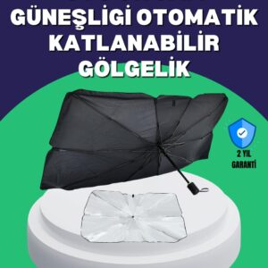 Şemsiye Tasarımlı Katlanabilir Araç Güneşliği – Geniş Uyumlu, UV Koruma