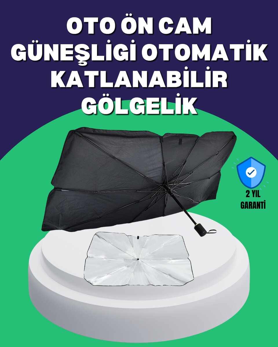 Şemsiye Tasarımlı Katlanabilir Araç Güneşliği – Geniş Uyumlu, UV Koruma 1 Şemsiye Tasarımlı Katlanabilir Araç Güneşliği – Geniş Uyumlu, UV Koruma