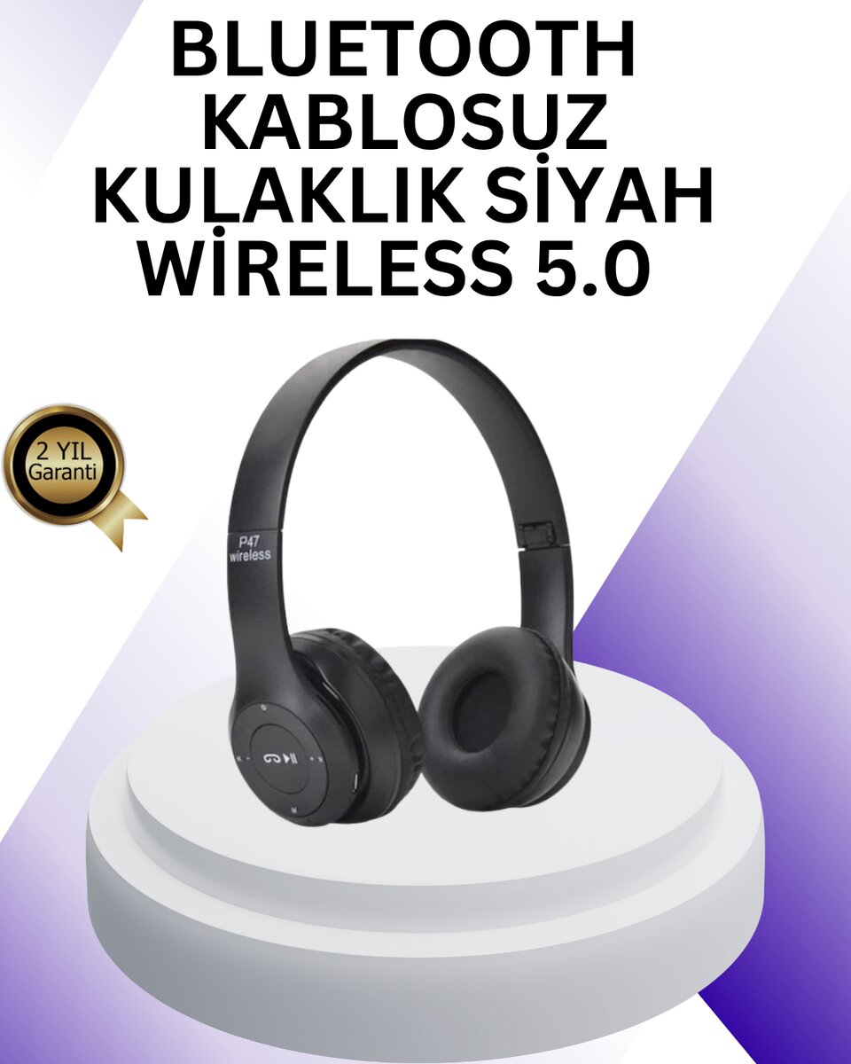 Bluetooth 5.0 Kablosuz Kulak Üstü Kulaklık | Stereo Ses ve Katlanabilir Tasarım 1 Bluetooth 5.0 Kablosuz Kulak Üstü Kulaklık | Stereo Ses ve Katlanabilir Tasarım