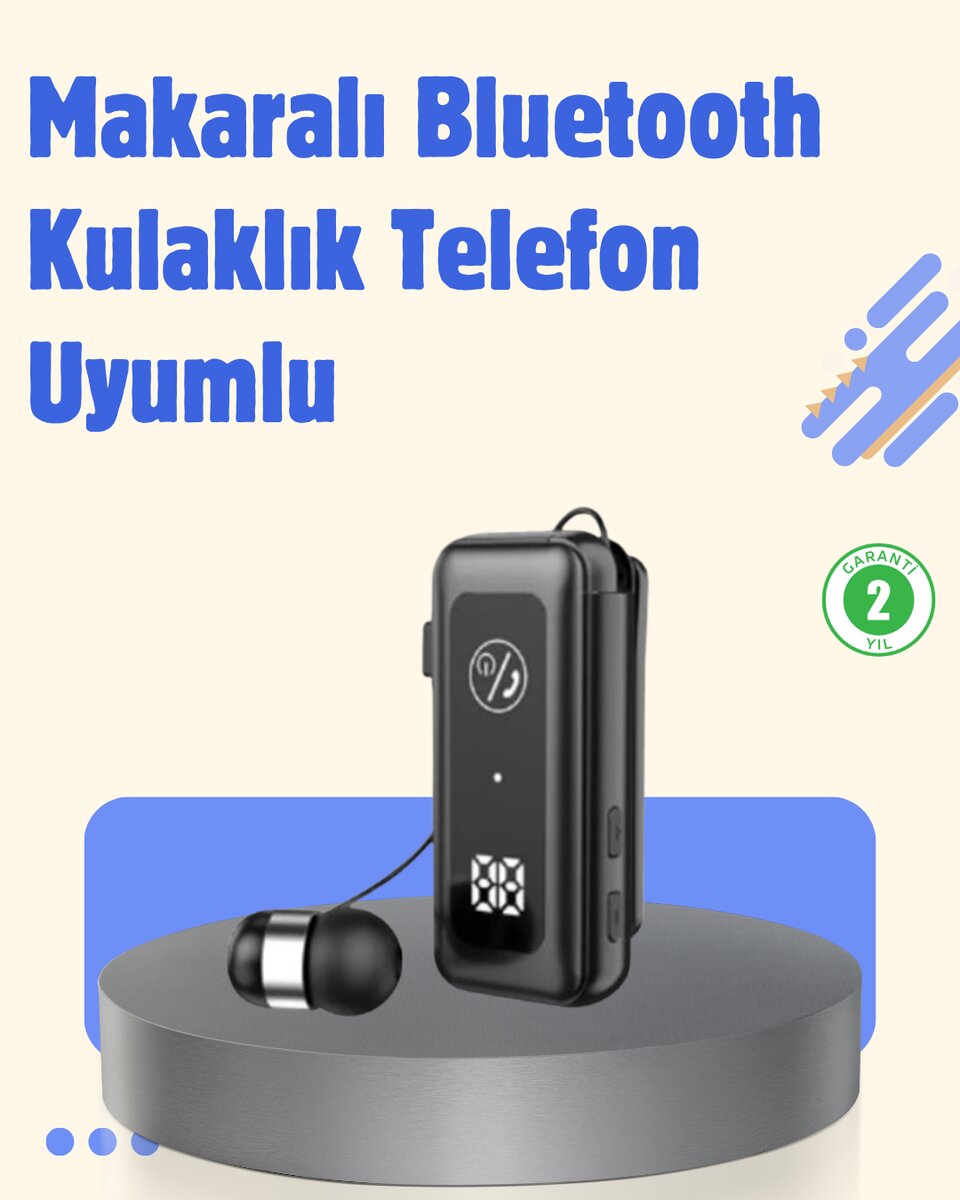 Bluetooth 5.2 Kablolu Makaralı Kulaklık | Dijital Ekran ve Titreşimli Bildirim 1 Bluetooth 5.2 Kablolu Makaralı Kulaklık | Dijital Ekran ve Titreşimli Bildirim