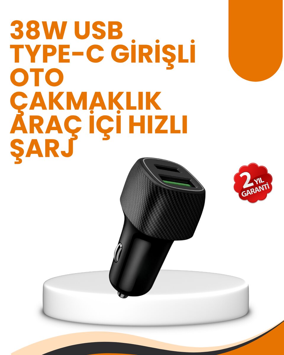 Araç Çakmak Girişli 38W Hızlı Şarj Aleti – İki Cihaz Destekli 1 Araç Çakmak Girişli 38W Hızlı Şarj Aleti – İki Cihaz Destekli