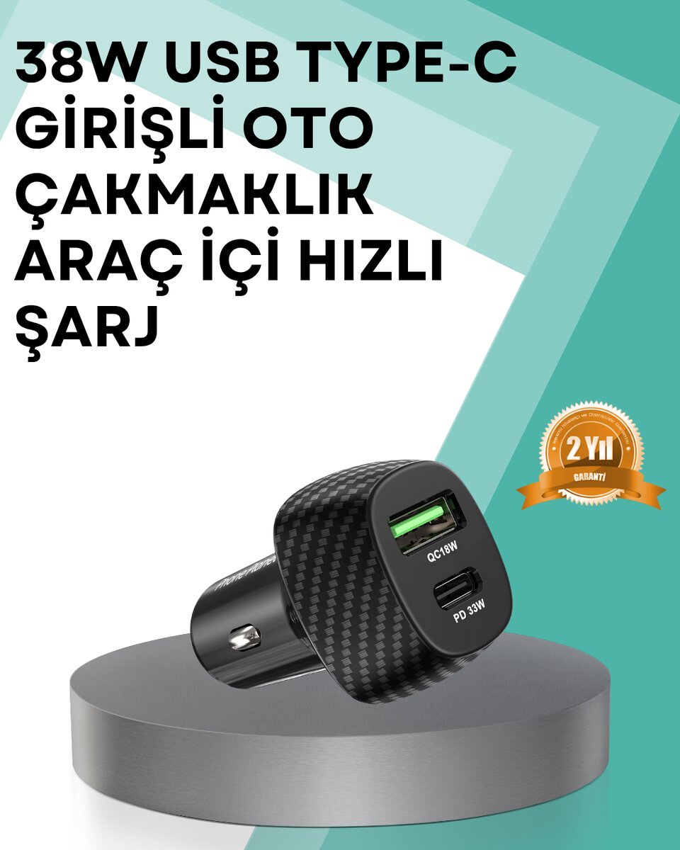 Çift Cihaz Destekli 38W Güçlü Çakmaklık Araç Şarj Cihazı 1 Çift Cihaz Destekli 38W Güçlü Çakmaklık Araç Şarj Cihazı