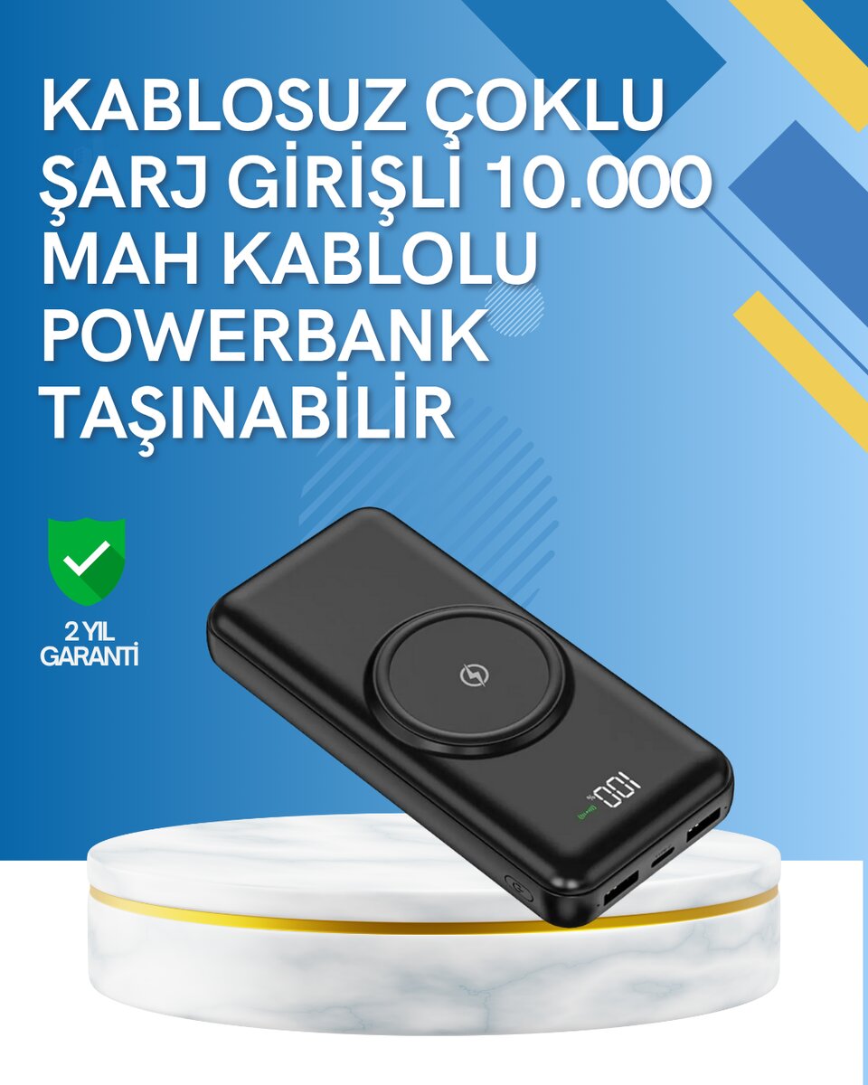 iPhone ve Android Uyumlu 10000mAh Powerbank – Hem Kablolu Hem Kablosuz 1 iPhone ve Android Uyumlu 10000mAh Powerbank – Hem Kablolu Hem Kablosuz