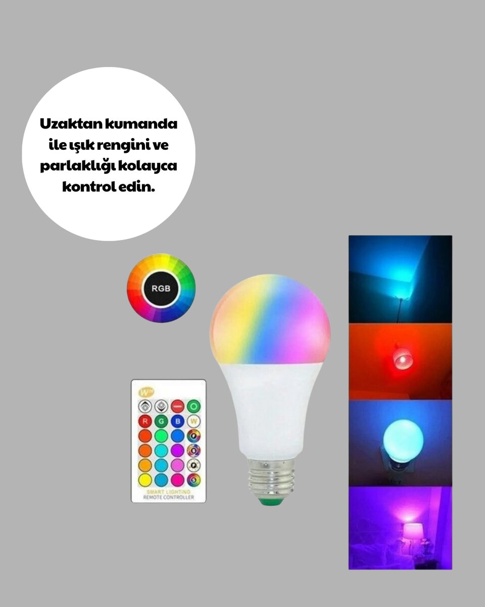RGB Uzaktan Kumandalı LED Ampul 16 Renk Dekoratif Aydınlatma 4 RGB Uzaktan Kumandalı LED Ampul 16 Renk Dekoratif Aydınlatma - Görsel 4