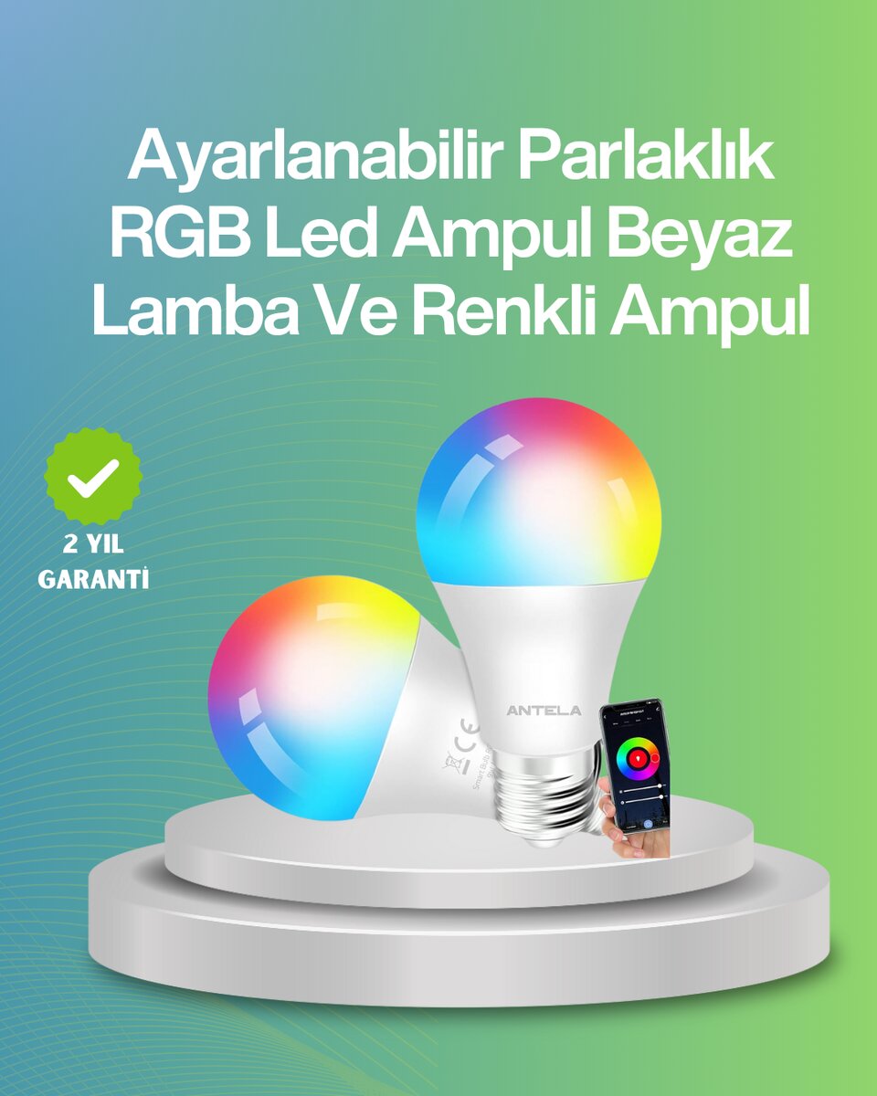 9 Watt Beyaz Işık ve Renk Ayarlı Akıllı LED Ampul 1 9 Watt Beyaz Işık ve Renk Ayarlı Akıllı LED Ampul