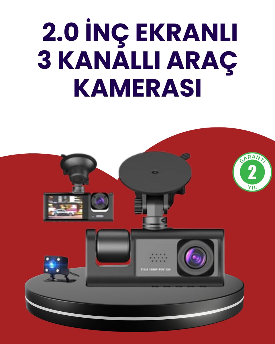 Üç Kameralı Araç Kamerası | Full HD 1080P Ön + HD İç/Arka 1 Üç Kameralı Araç Kamerası | Full HD 1080P Ön + HD İç/Arka
