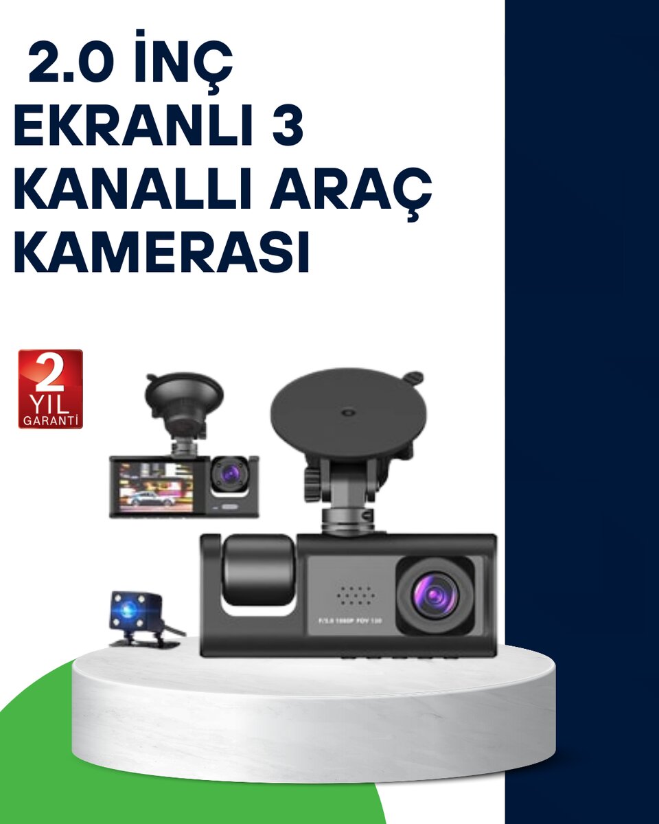 Üç Kameralı Araç Kamerası Full HD Gece Görüş G-Sensör 1 Üç Kameralı Araç Kamerası Full HD Gece Görüş G-Sensör