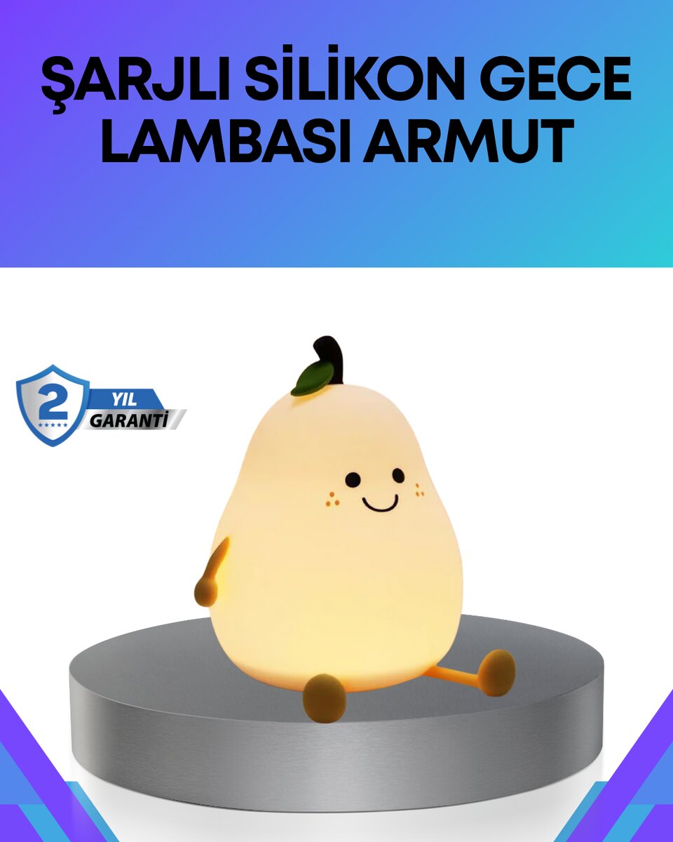 Modern Armut Gece Lambası Kablosuz Şarjlı LED Aydınlatma 1 Modern Armut Gece Lambası Kablosuz Şarjlı LED Aydınlatma