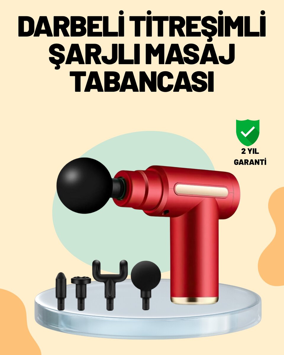 Kas Gevşetici Masaj Tabancası 4 Başlık ve Ayarlanabilir Hız 1 Kas Gevşetici Masaj Tabancası 4 Başlık ve Ayarlanabilir Hız