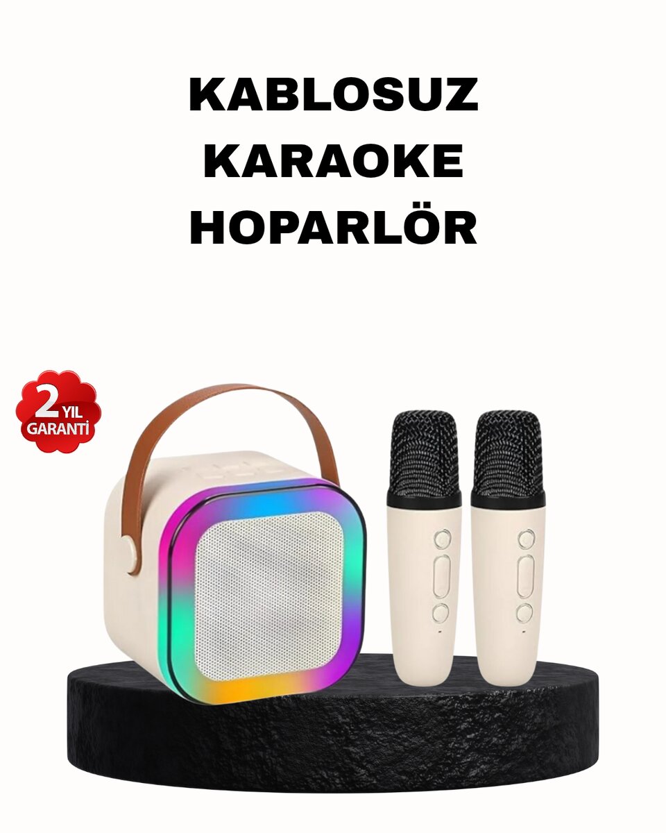 Karaoke Hoparlör Taşınabilir Çift Mikrofonlu ve LED Işıklı Bluetooth 5.0 1 Karaoke Hoparlör Taşınabilir Çift Mikrofonlu ve LED Işıklı Bluetooth 5.0