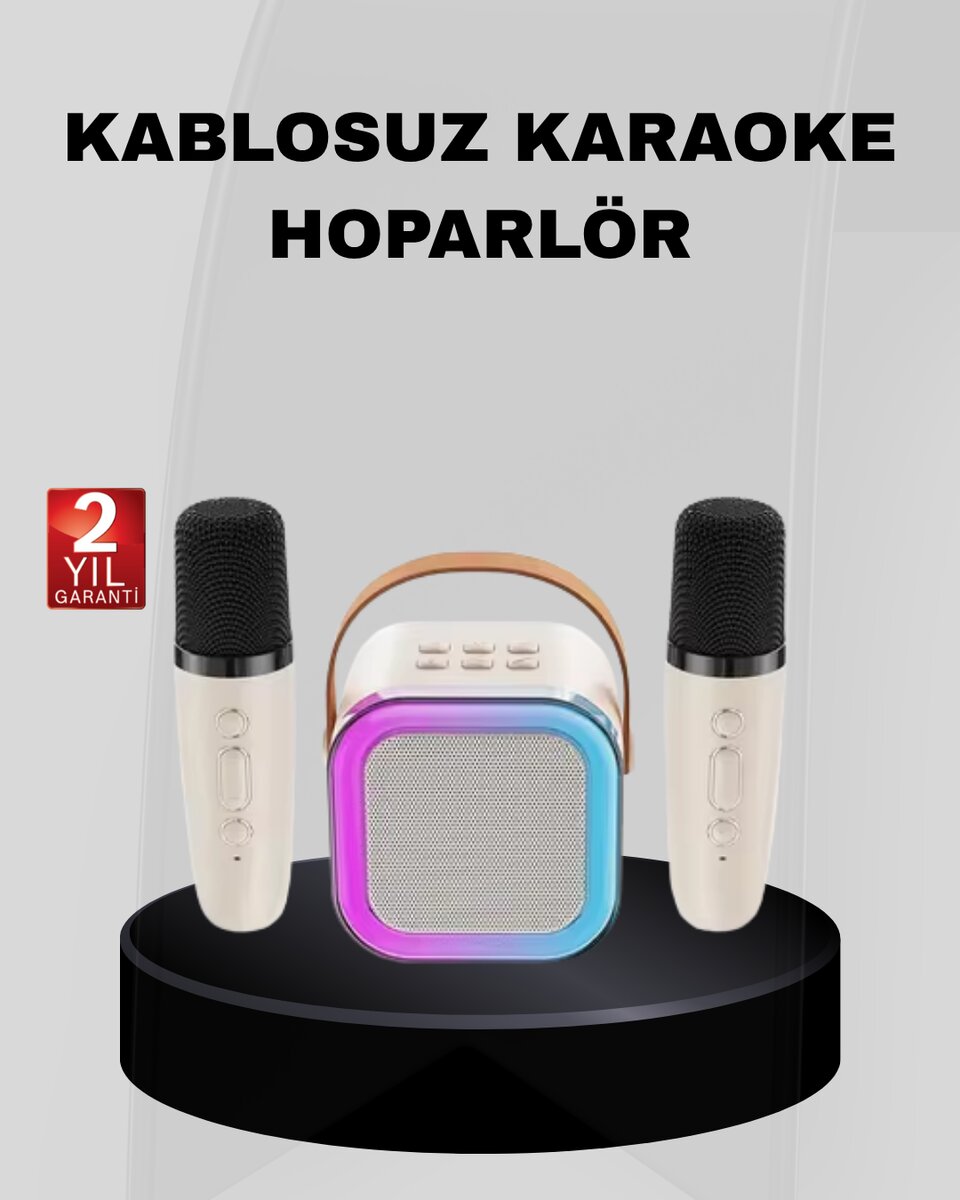 Taşınabilir Karaoke Hoparlör Bluetooth 5.0 ve Çift Mikrofonlu 1 Taşınabilir Karaoke Hoparlör Bluetooth 5.0 ve Çift Mikrofonlu