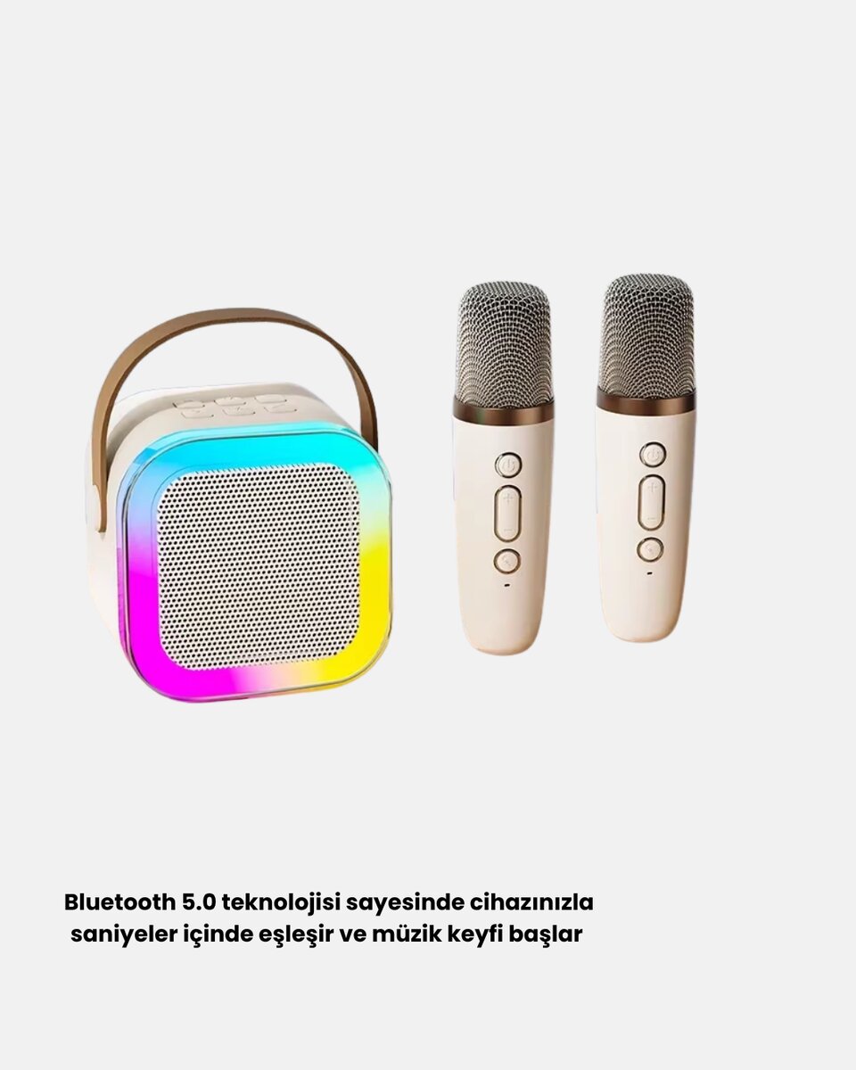 Taşınabilir Karaoke Hoparlör Bluetooth 5.0 ve Çift Mikrofonlu 3 Taşınabilir Karaoke Hoparlör Bluetooth 5.0 ve Çift Mikrofonlu - Görsel 3