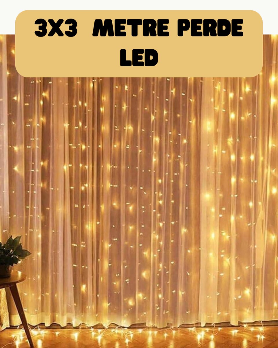 3x3 Metre Perde LED Işık Sıcak Şelale Tasarım Dekoratif Aydınlatma 1 3x3 Metre Perde LED Işık Sıcak Şelale Tasarım Dekoratif Aydınlatma