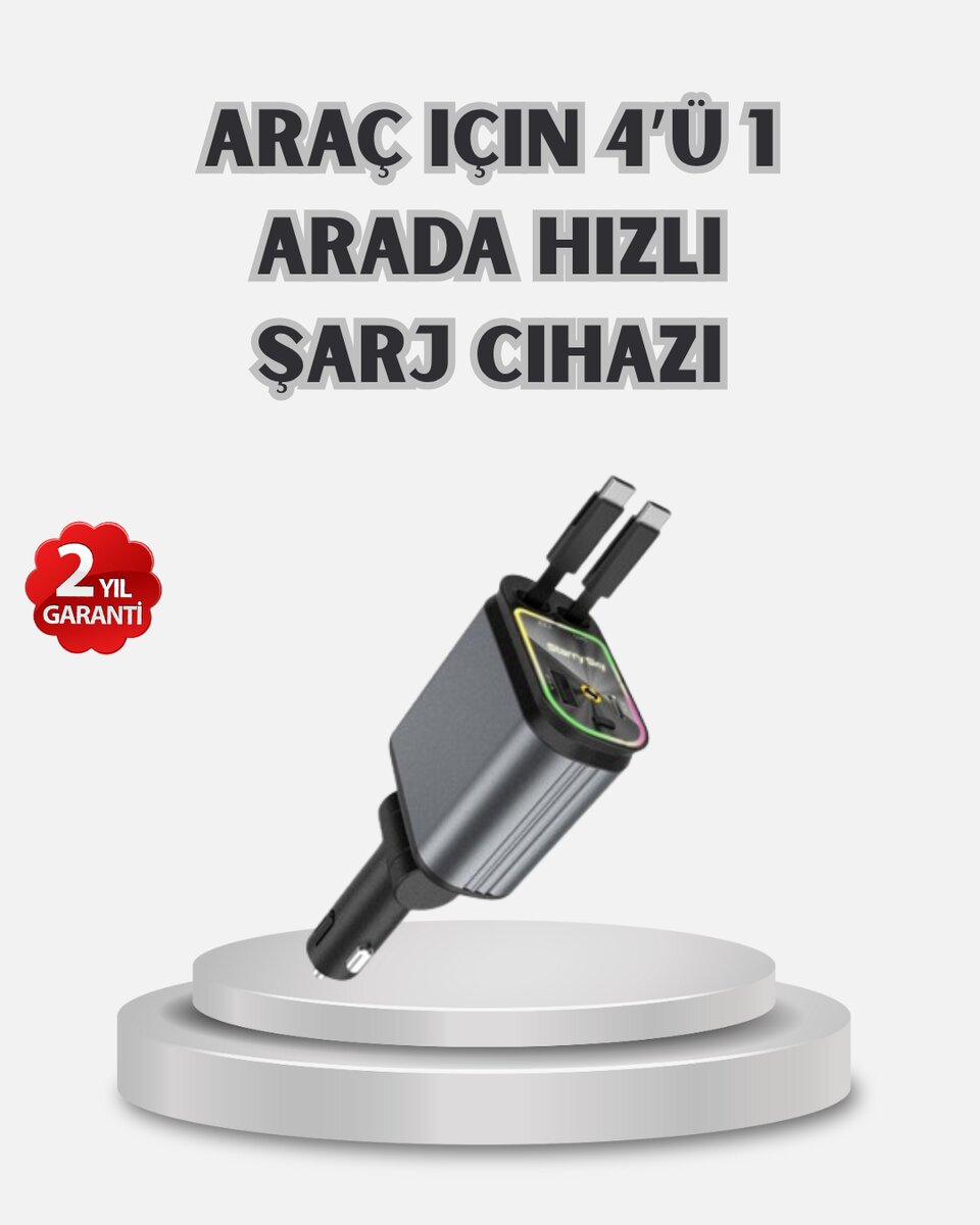 Araç Şarj Cihazı 4 Portlu 66W Hızlı Şarjlı LED Işıklı ve 180° Dönebilir 1 Araç Şarj Cihazı 4 Portlu 66W Hızlı Şarjlı LED Işıklı ve 180° Dönebilir