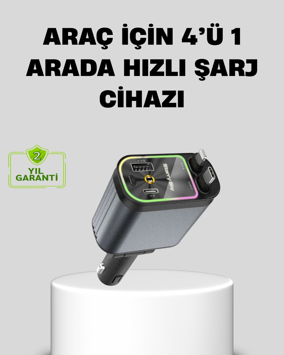 Araç Şarj Cihazı 66W 4 Portlu Hızlı Şarj ve LED Işıklı 1 Araç Şarj Cihazı 66W 4 Portlu Hızlı Şarj ve LED Işıklı