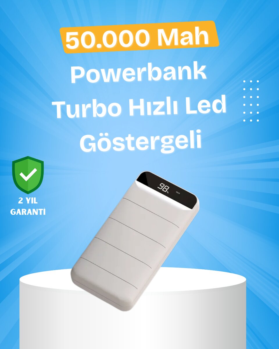 Çoklu Cihaz Uyumlu LED Ekranlı 50000 mAh Powerbank 1 Çoklu Cihaz Uyumlu LED Ekranlı 50000 mAh Powerbank