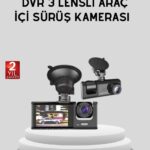 Full HD Üç Kameralı Araç Kamerası 170° Geniş Açılı ve Park Destekli