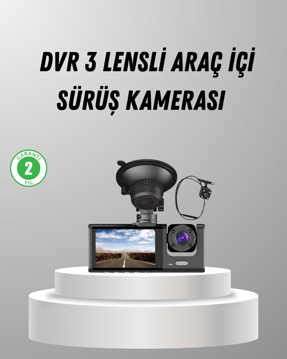 Üç Kameralı Araç DVR Full HD Gece Görüşlü ve 2 inç IPS Ekranlı 1 Üç Kameralı Araç DVR Full HD Gece Görüşlü ve 2 inç IPS Ekranlı