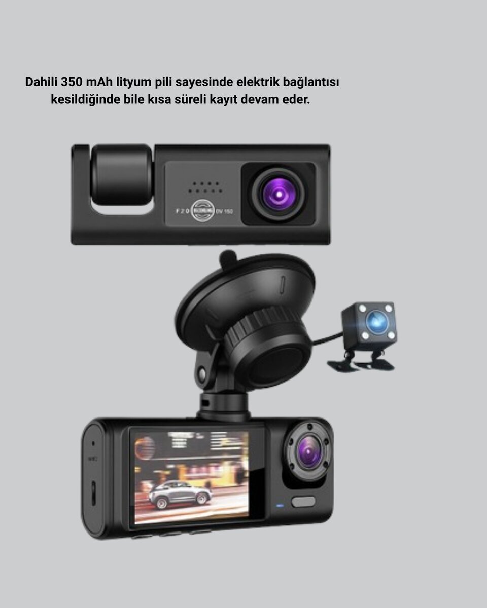 Üç Kameralı Araç DVR Full HD Gece Görüşlü ve 2 inç IPS Ekranlı 3 Üç Kameralı Araç DVR Full HD Gece Görüşlü ve 2 inç IPS Ekranlı - Görsel 3