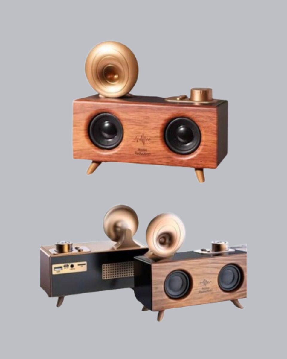 Çift Hoparlörlü Bluetooth Gramofon Speaker – FM Radyo USB SD Kart ve AUX Girişli 2 Çift Hoparlörlü Bluetooth Gramofon Speaker – FM Radyo USB SD Kart ve AUX Girişli - Görsel 2