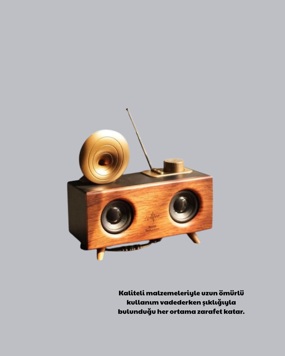 Çift Hoparlörlü Bluetooth Gramofon Speaker – FM Radyo USB SD Kart ve AUX Girişli 3 Çift Hoparlörlü Bluetooth Gramofon Speaker – FM Radyo USB SD Kart ve AUX Girişli - Görsel 3