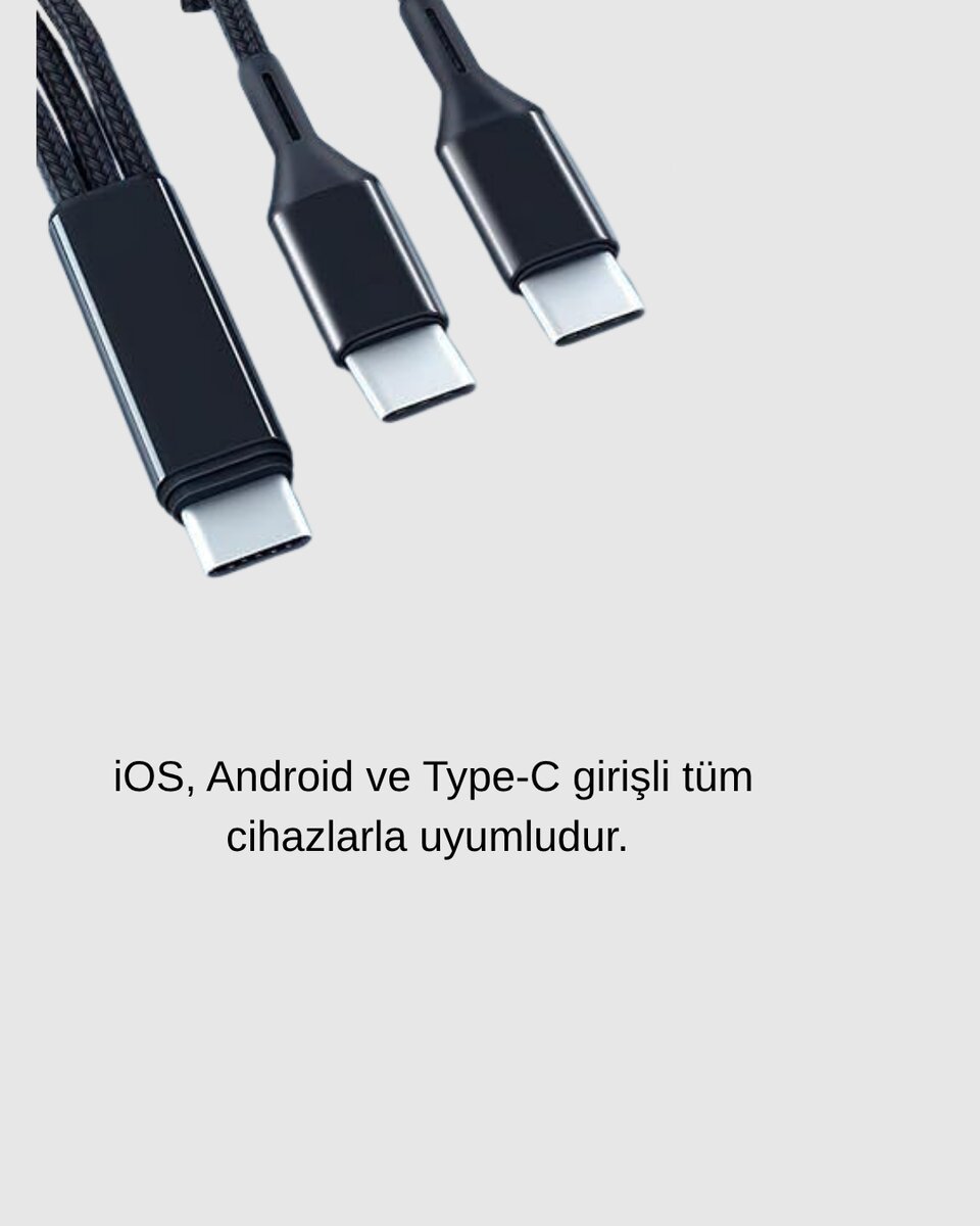 3’ü 1 Arada Hızlı Şarj Kablosu iOS Android Type-C Uyumlu ve Dayanıklı 4 3’ü 1 Arada Hızlı Şarj Kablosu iOS Android Type-C Uyumlu ve Dayanıklı - Görsel 4