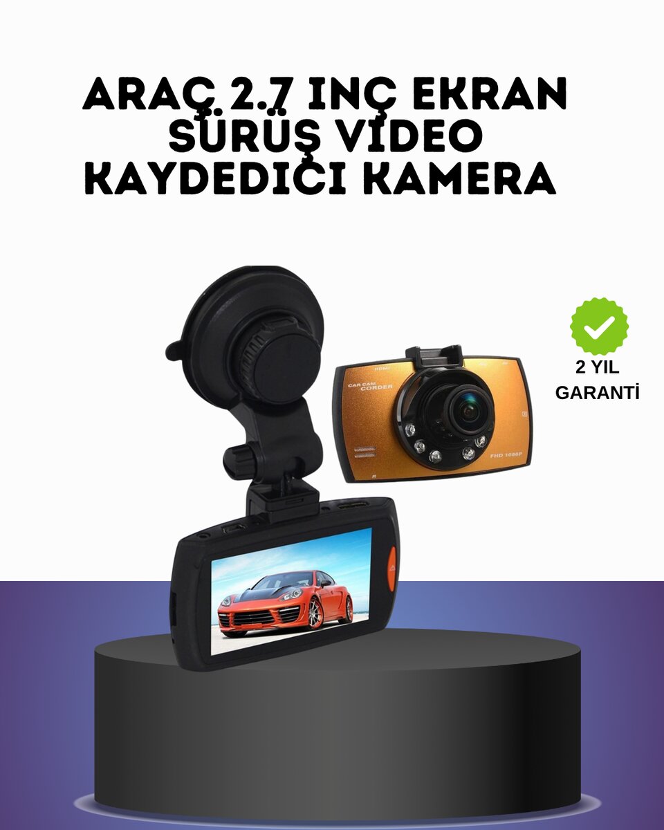 HD Araç Kamerası 2.7 İnç Ekran G Sensor Destekli 1 HD Araç Kamerası 2.7 İnç Ekran G Sensor Destekli